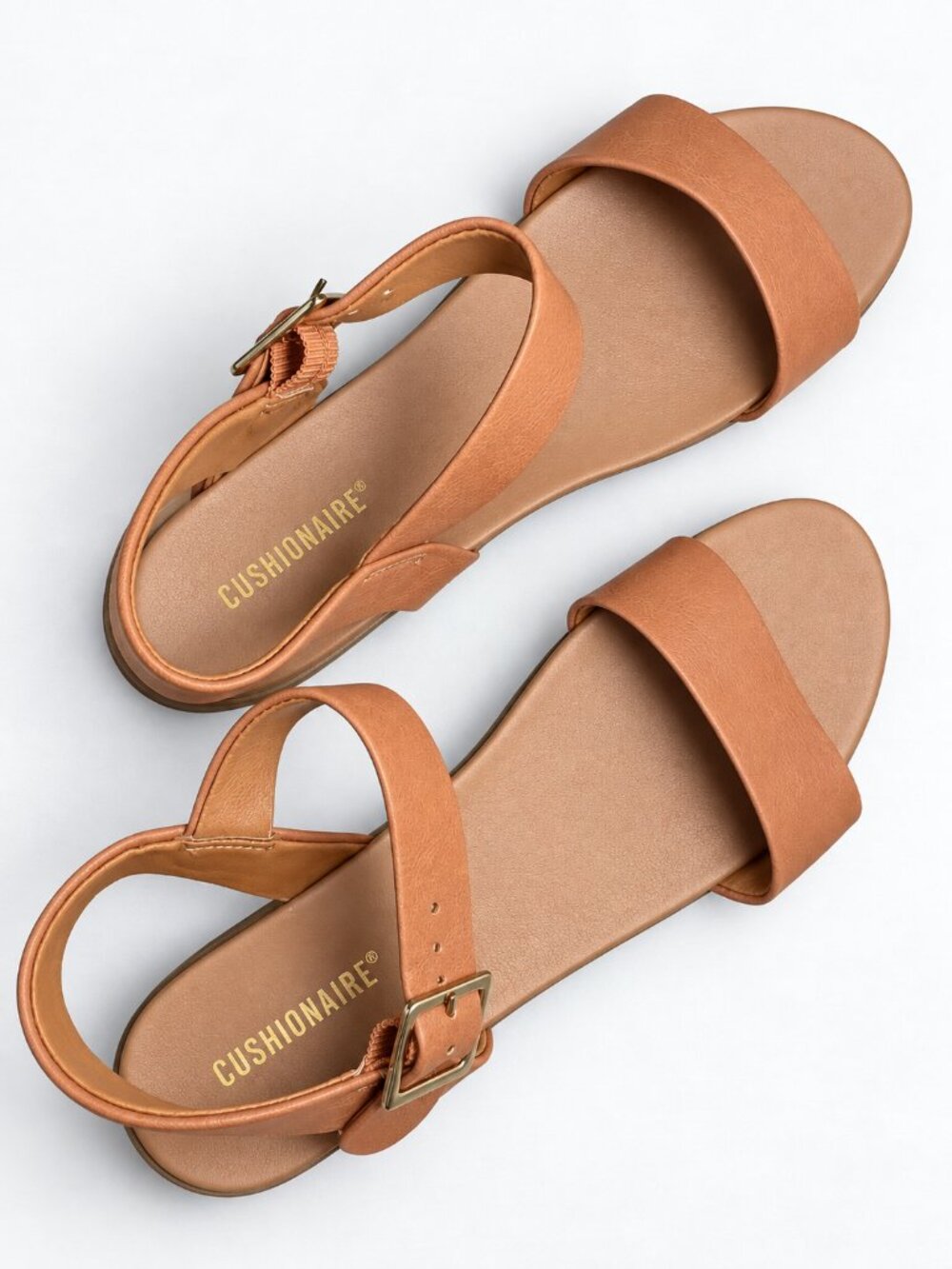 CUSHIONAIRE Cognac Platform Sandals Women's Ankle Strap Buckle Memory Foam